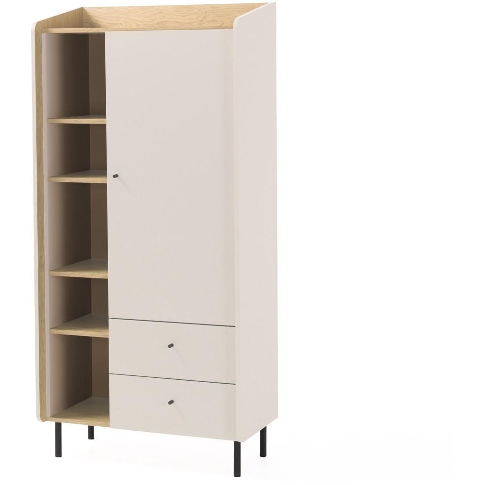 BÜCHERREGAL Alex mit 1 Tür und 2 Schubladen, Beige Sand - Beige/Schwarz, Holzwerkstoff (80/170/42cm) - Beautysofa