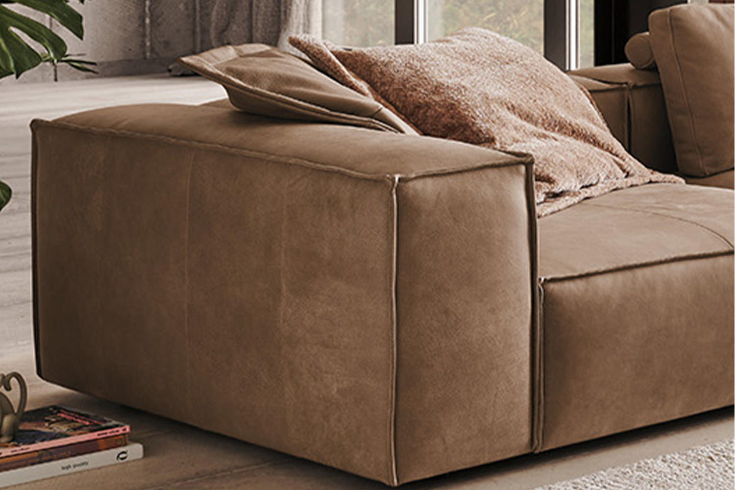Thumbnail - Kawola Sofa, Taupe, Leder, Echtholz, 4-Sitzer, Füllung: Komfortschaum, 366x68x118 cm, Wohnzimmer, Sofas & Couches, Sofas