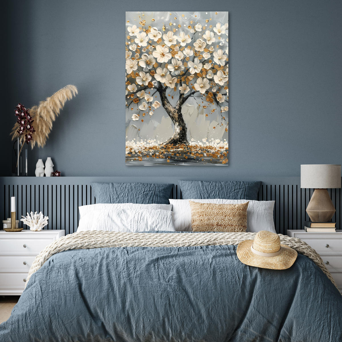 POSTER Baum - Blumen - Weiß - Natur - Kunst 80x120 cm - Weiß, Papier (80/120/0.1cm) - MuchoWow