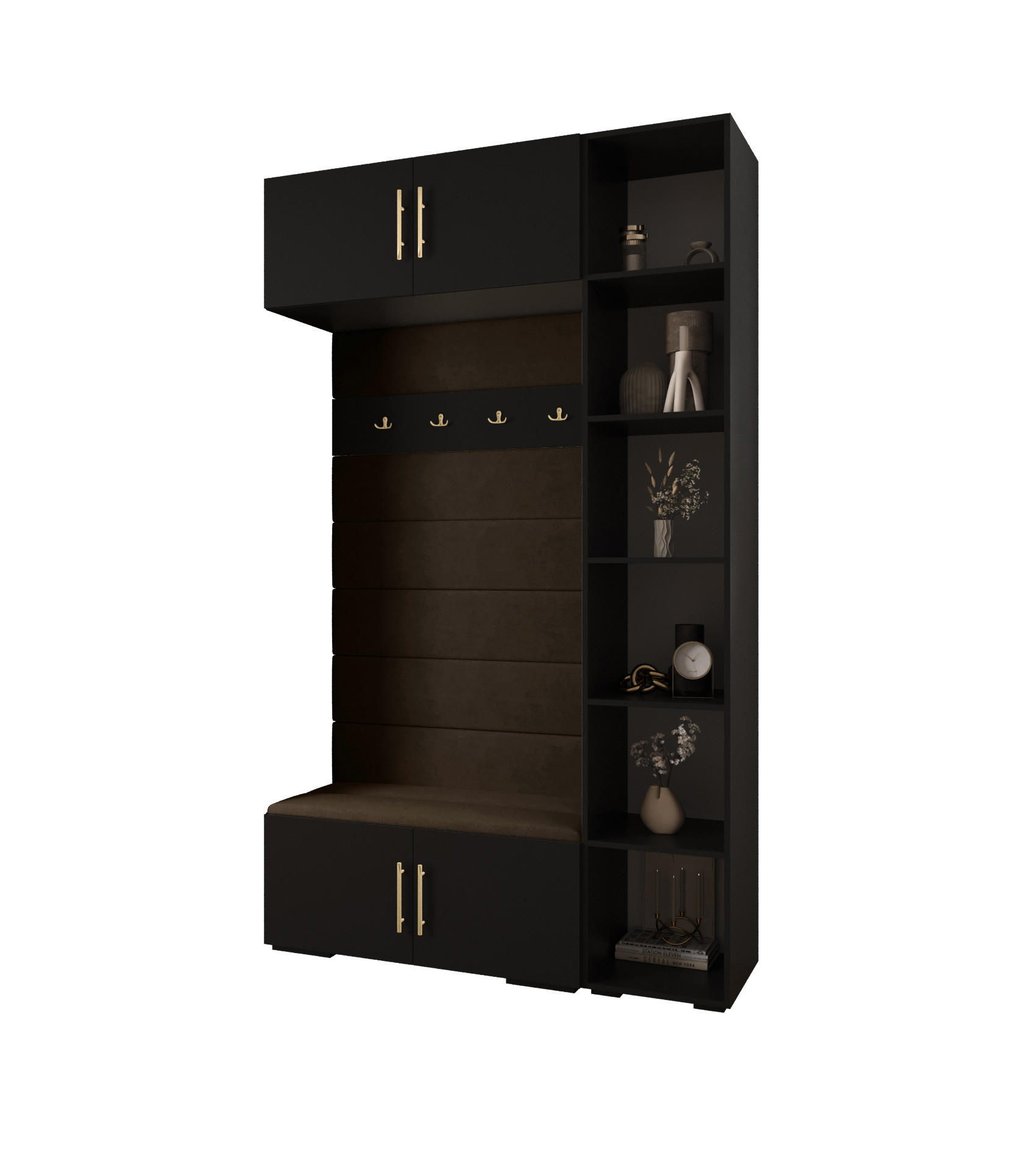 Abiks Möbel Garderoben-Set Schwarz, Braun, Gold 140x236.7x47 cm