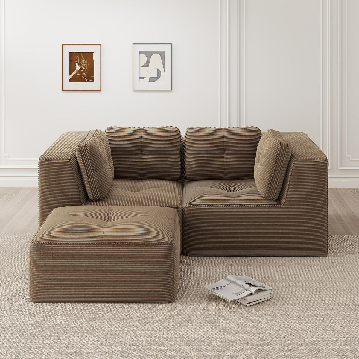 ECKSOFA modular als Zweisitzer Cord Brown 2 Pakete - Braun, Kunststoff (177/208cm) - Meubliv