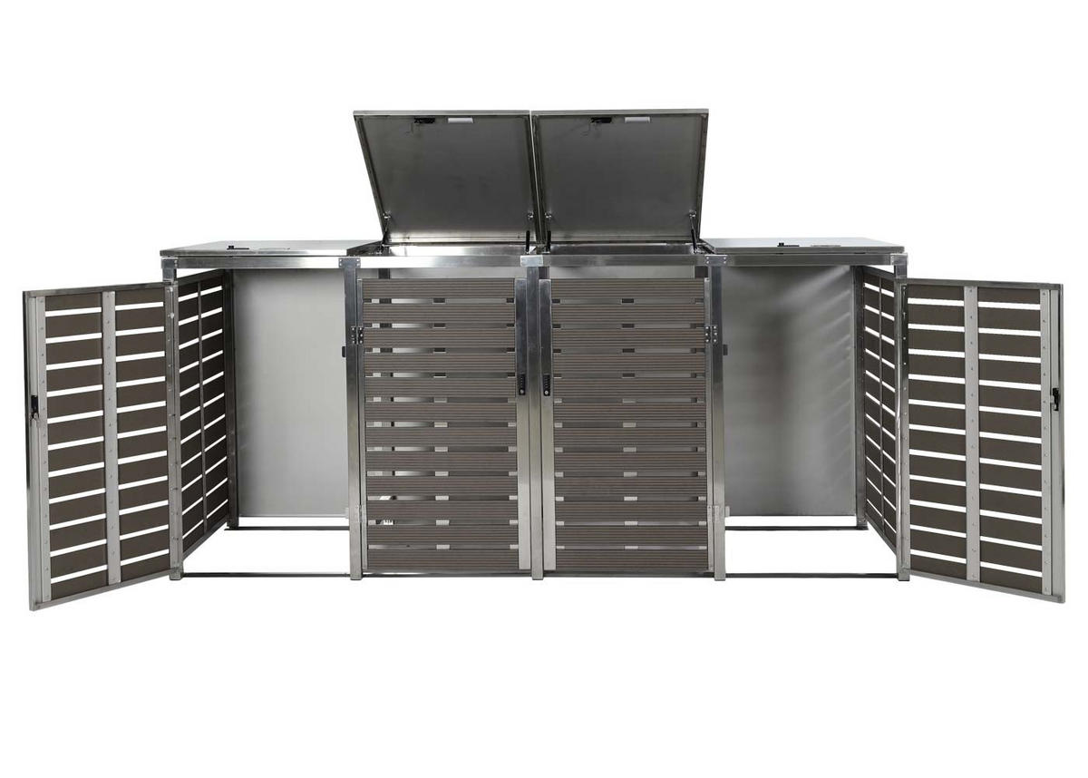 MÜLLTONNENBOX 4er HxBxT 120x264x85cm Anthrazit WPC Edelstahl 128kg - Anthrazit, Metall (264/120/85cm) - PROREGAL