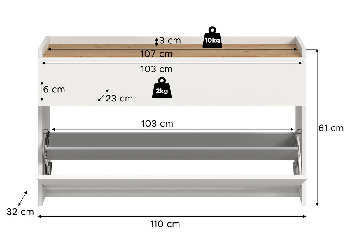 SCHUHKOMMODE DRIVE (B/H/T: ca. 110/61/32 cm) in Weiß/weiß - Weiß, Holzwerkstoff (110/61/32cm)