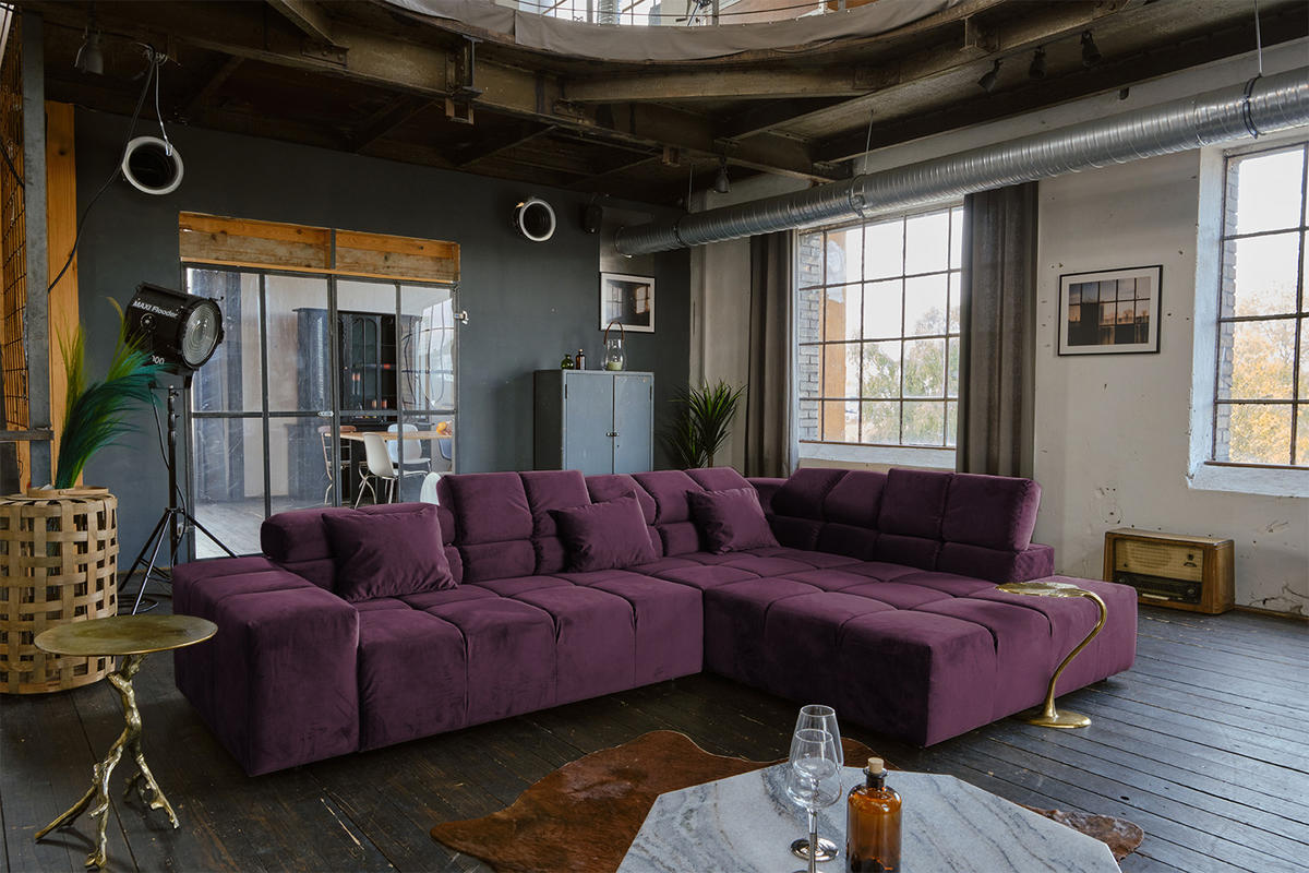 ECKSOFA MIT MOTORISCHEM SITZVORZUG NEVADA Violett Velvet - Violett/Schwarz, Textil (319/215cm) - KAWOLA