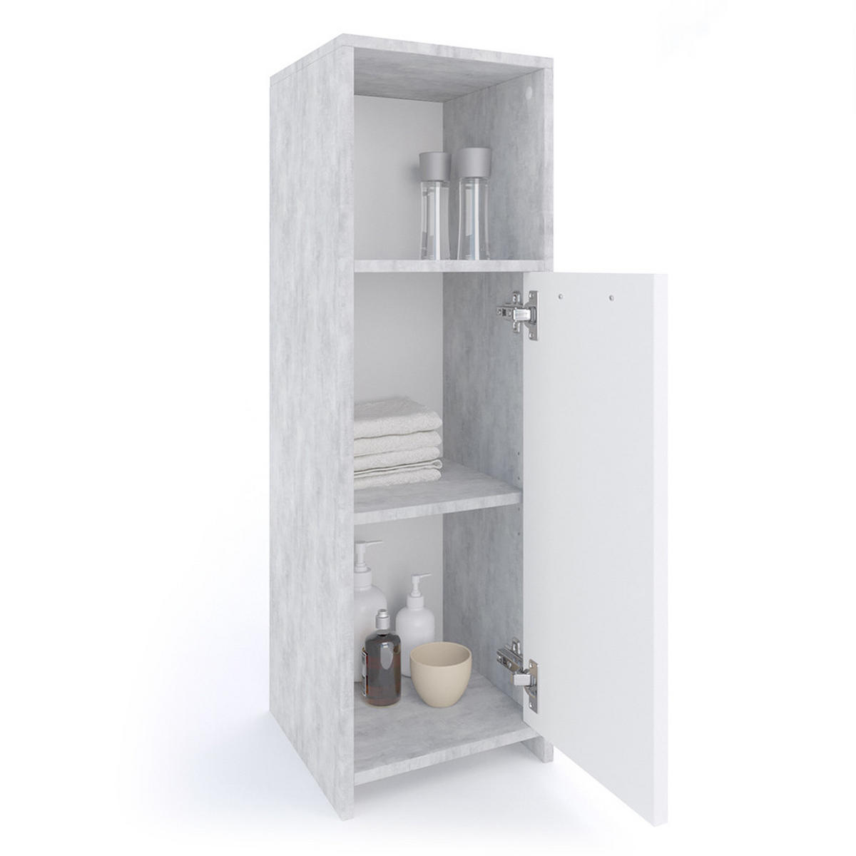 MIDISCHRANK Kiko Beton 30 x 95 cm - Weiß/Grau, Holzwerkstoff (30/95/30cm) - Vicco