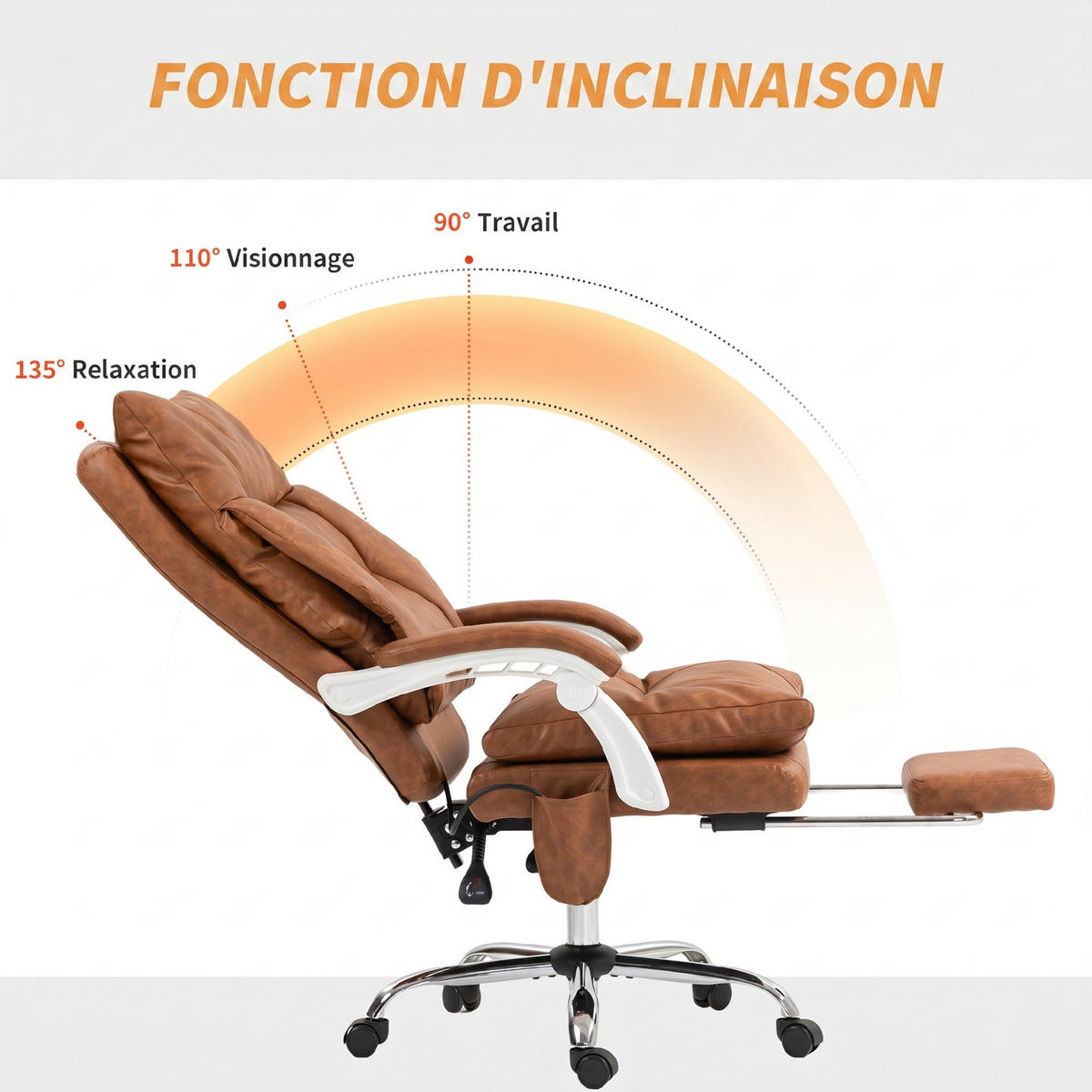 CHEFSESSEL DE-11866 mit verstellbarer Lordosenstütze Braun - Braun, Metall (65/121/76cm) - ComfortXL