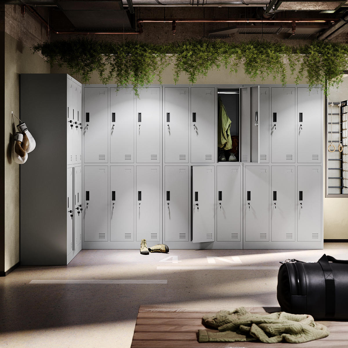 MEHRZWECKSCHRANK mit 6 Fächer Hellgrau Stahl 90x185x45cm - Hellgrau, Metall (90/185/45cm) - Muralo