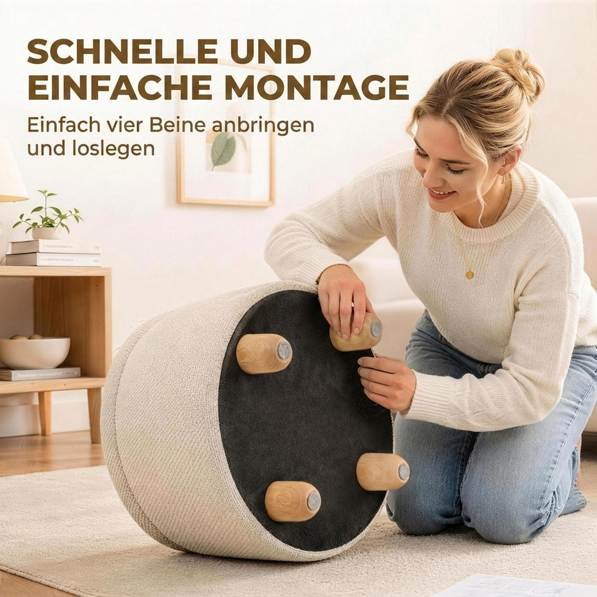 OTTOMAN med förvaringsutrymme, polyester, beige - Beige, Trä/Textil (38.5/33.5/38.5cm) - HOMCOM