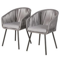 GARTENSTUHL - Stahl / Polyester - 2er-Set - Hellgrau, Textil/Metall (56/79/62cm) - home24