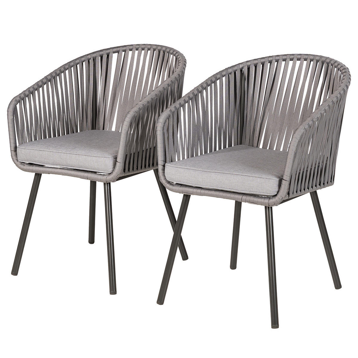 GARTENSTUHL - Stahl / Polyester - 2er-Set - Hellgrau, Textil/Metall (56/79/62cm) - home24