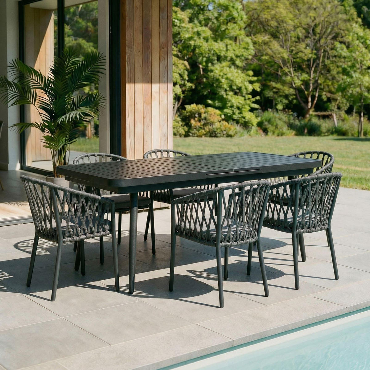 GARTENMÖBEL SET SUNNY 7ER SET GRAU, SCHWARZ - Grau, Metall - IDIMEX