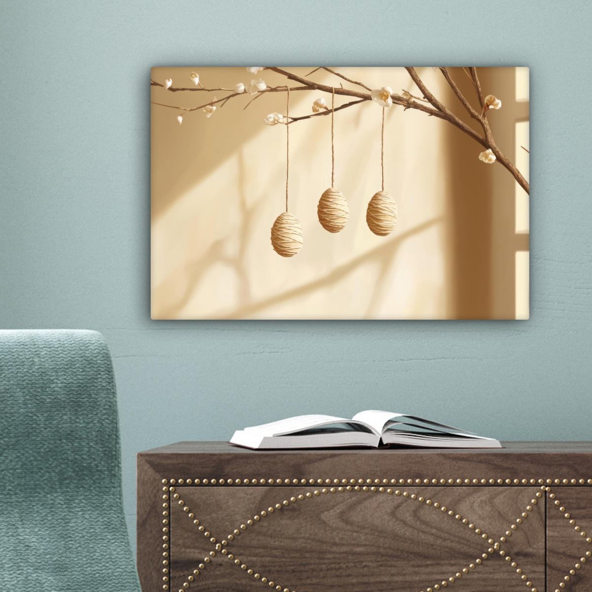 LEINWANDBILD Beige - Osterkuchen - Eier Deko Schlafzimmer 30x20 cm - Beige, Textil (30/20cm) - MuchoWow