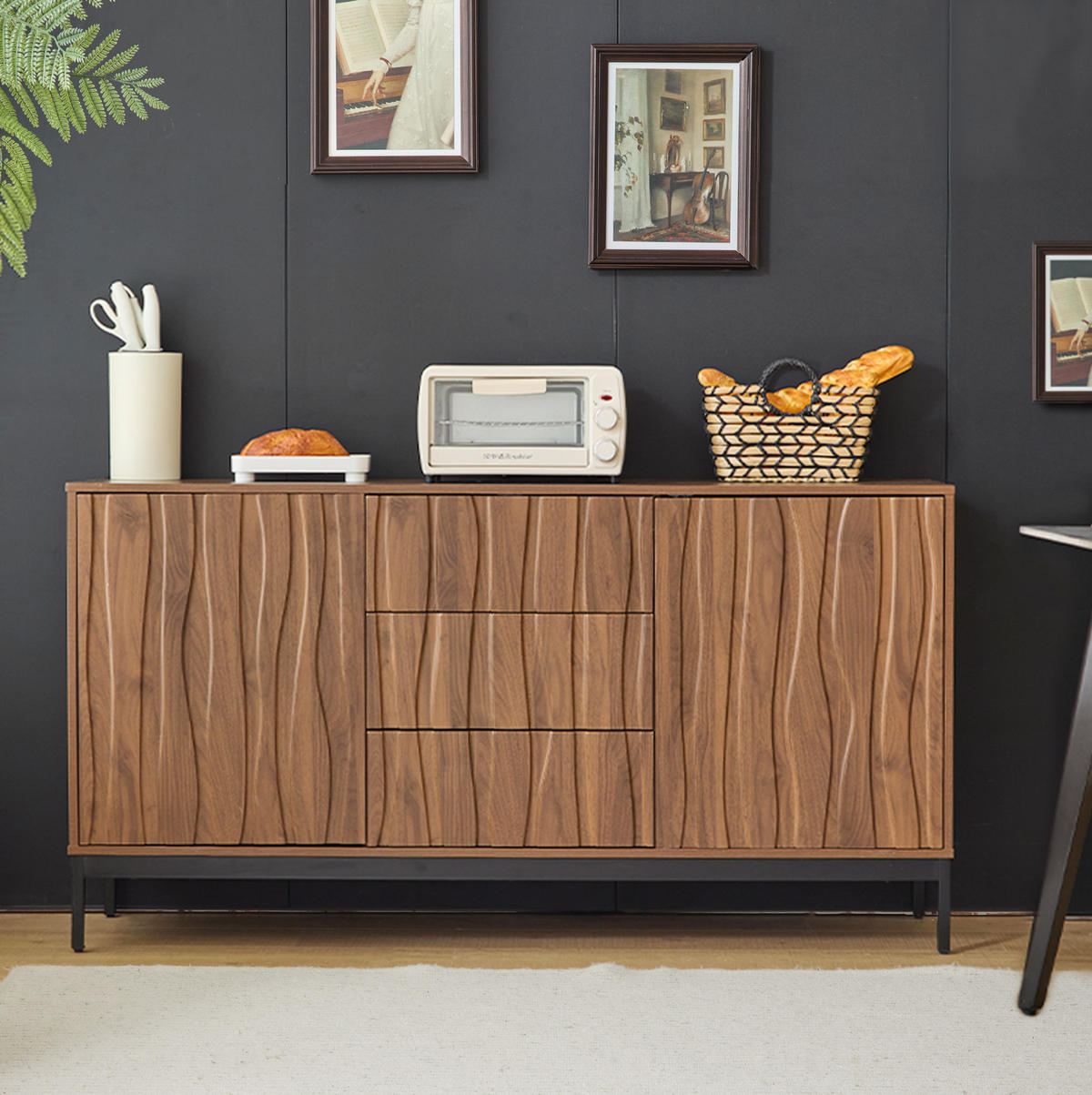 SIDEBOARD mit Schubladen und 2 verstellbaren Regalen, slotted Design, 150/40/80 cm, Dunkelbraun - Dunkelbraun, Holzwerkstoff (150/80/40cm) - Redom