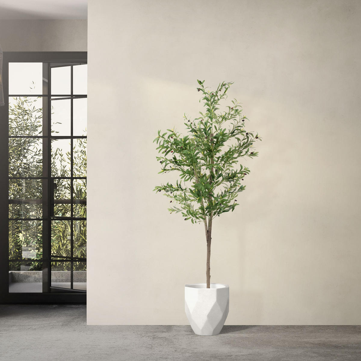 KUNSTPFLANZE Olive - Anthrazit/Grün, Holz/Kunststoff (180cm) - ML-DESIGN
