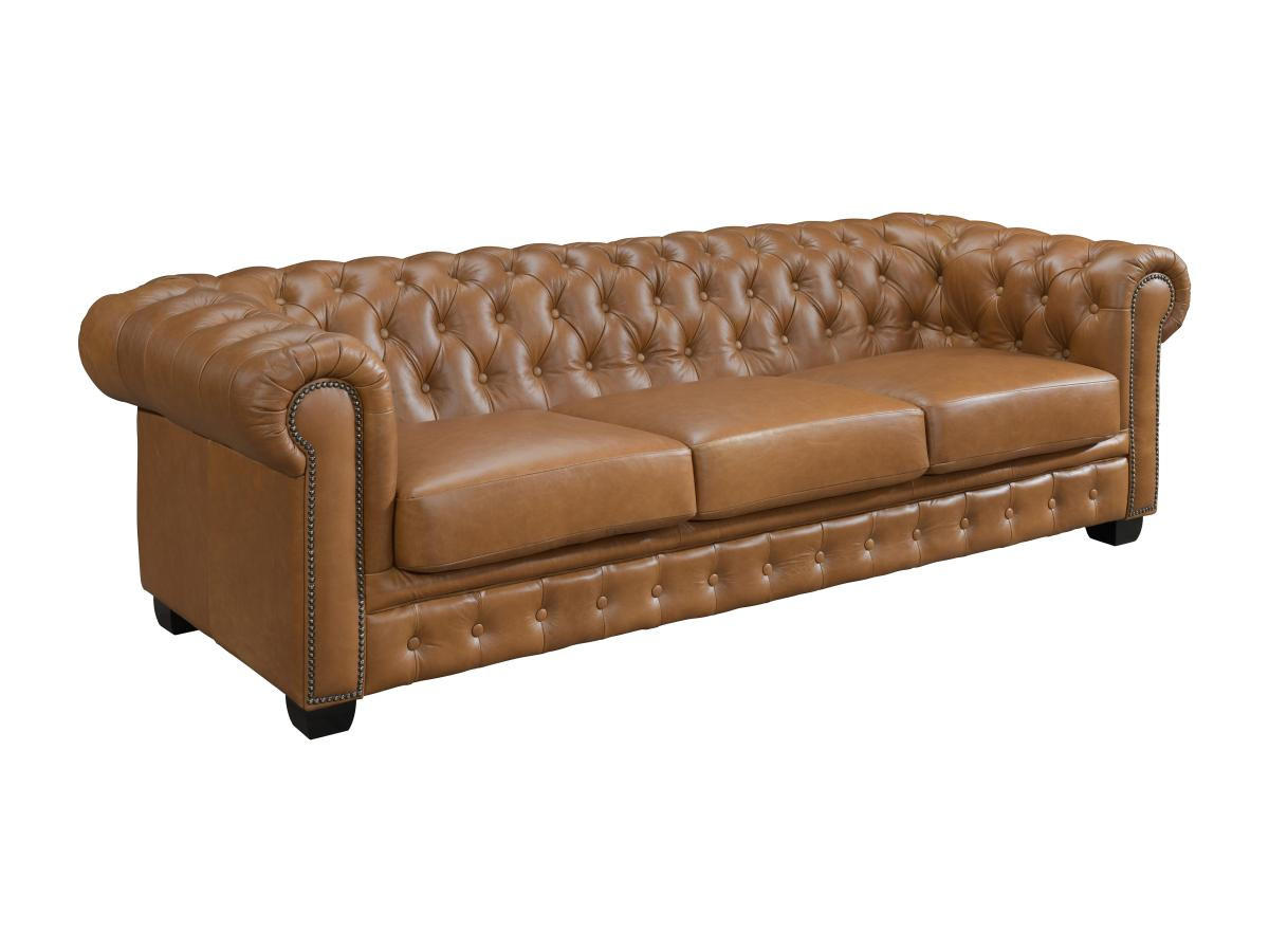 CHESTERFIELD Ledersofa 4-Sitzer - Büffelleder - Karamellbraun - BRENTON - Braun, Leder (99/73/240cm) - Vente-Unique