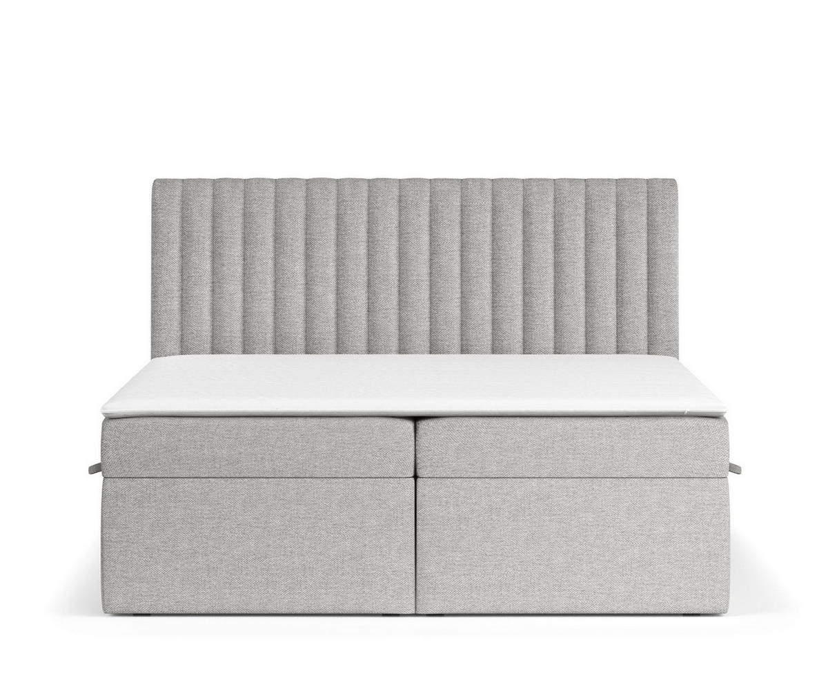 BOXBETT Spencer Grau Beige 160/200 cm mit Matratze und Topper - Beige/Schwarz, Holz/Holzwerkstoff (160/200cm) - Maison de Reve