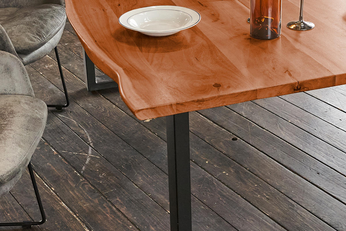 ESSTISCH LORE Holz Akazie - Schwarz/Naturfarben, Holz/Metall (120/85/76cm) - KAWOLA