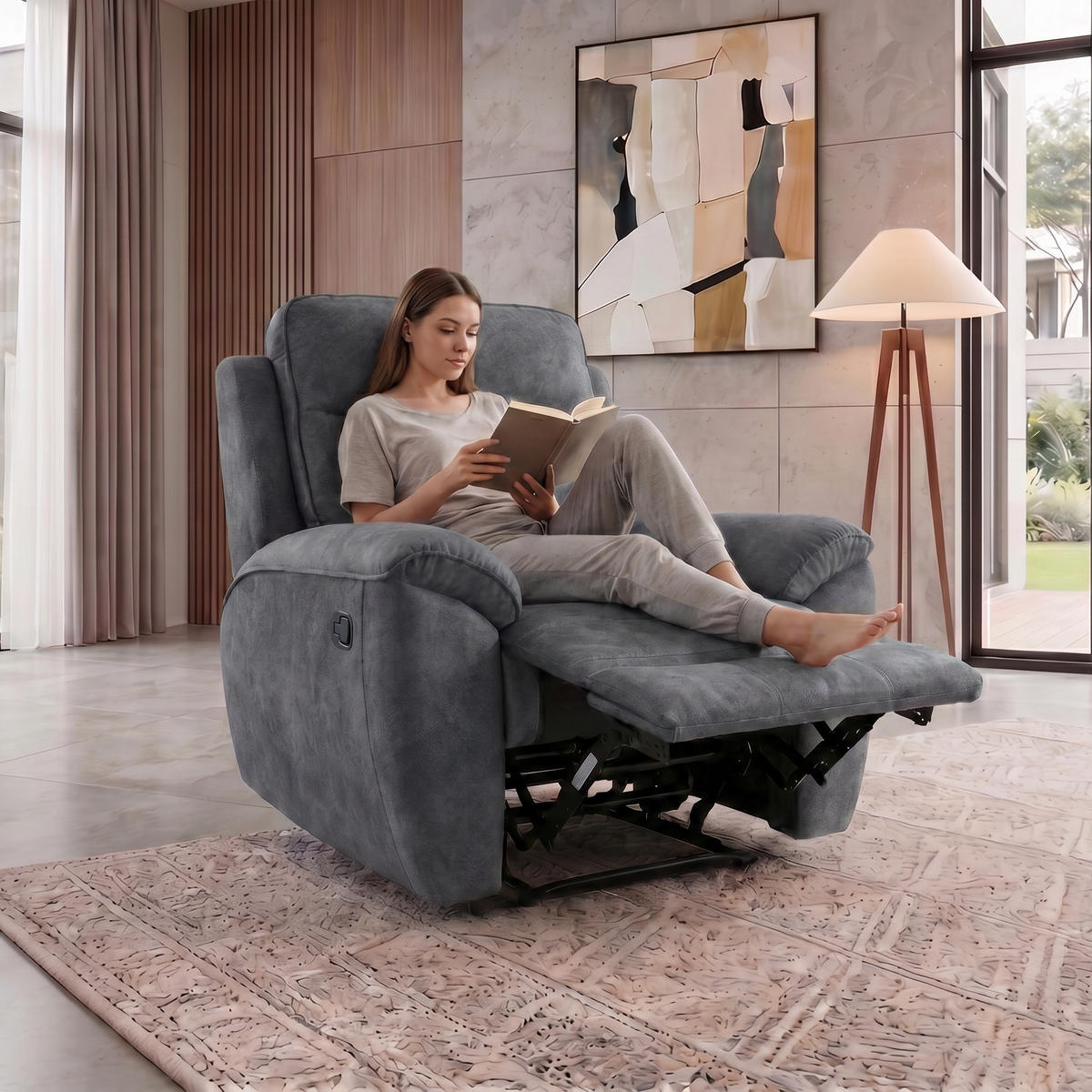 RELAXSESSEL Dolce, Fernsehsessel mit Relaxfunktion, 98 cm, Dunkelgrau, Velours - Dunkelgrau, Textil (98/106/100cm) - Beautysofa