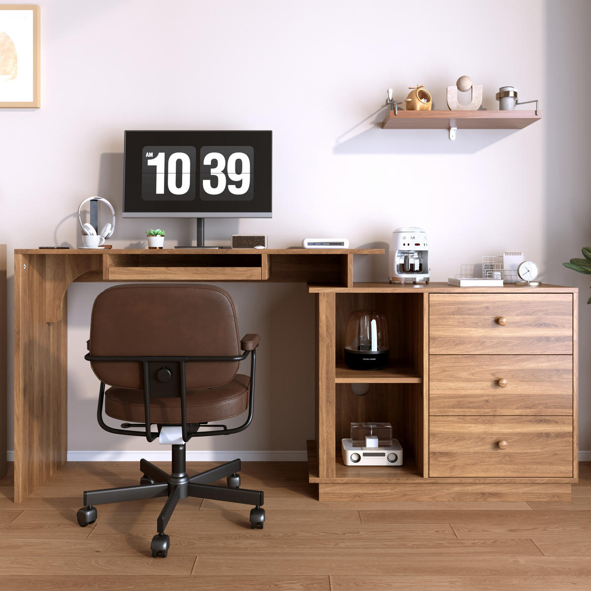 SCHREIBTISCH ausziehbarer Multifunktions-Computertisch 110cm - Walnussfarben, Holzwerkstoff (40/110/75.5cm) - Gisaae