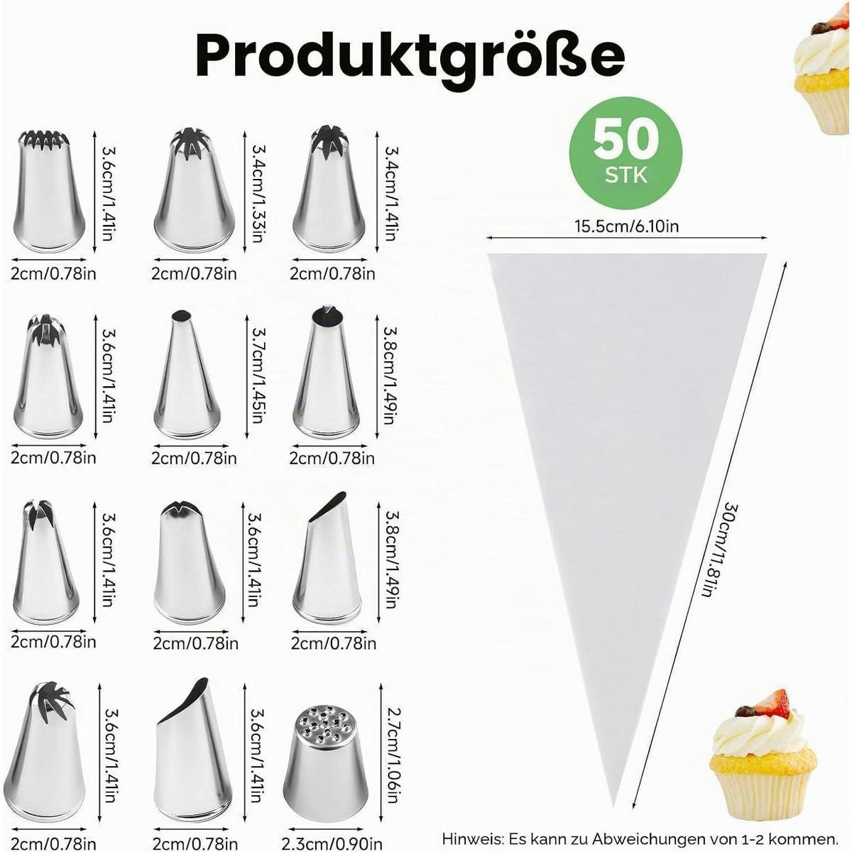 SPRITZTÜLLEN Set 12-teilig mit 50 Einweg-Spritzbeuteln Edelstahl - Silberfarben, Metall (15.5/2/30cm)