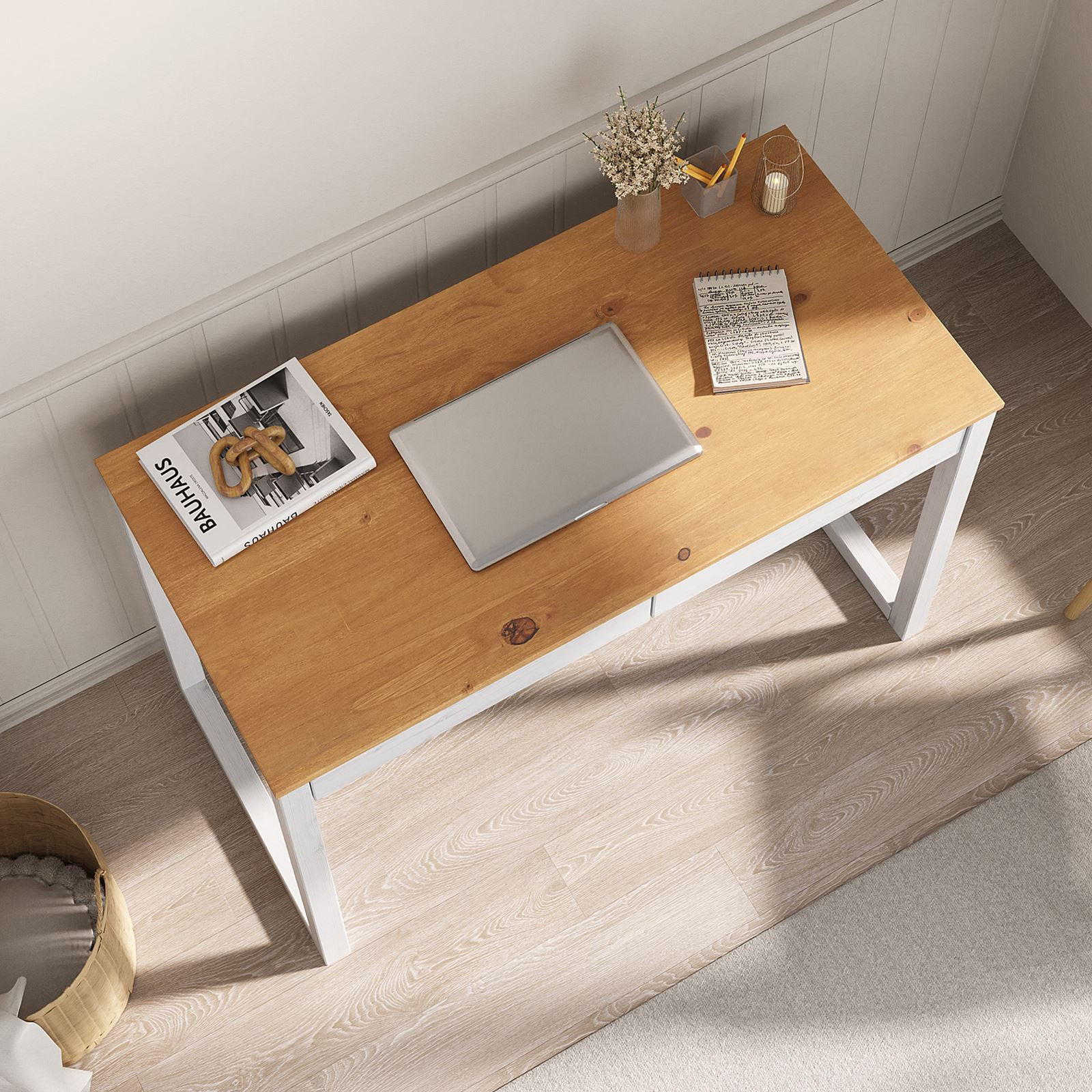 SCHREIBTISCH NOAH - Eichefarben/Weiß, Holz (54/110/75cm) - IDIMEX