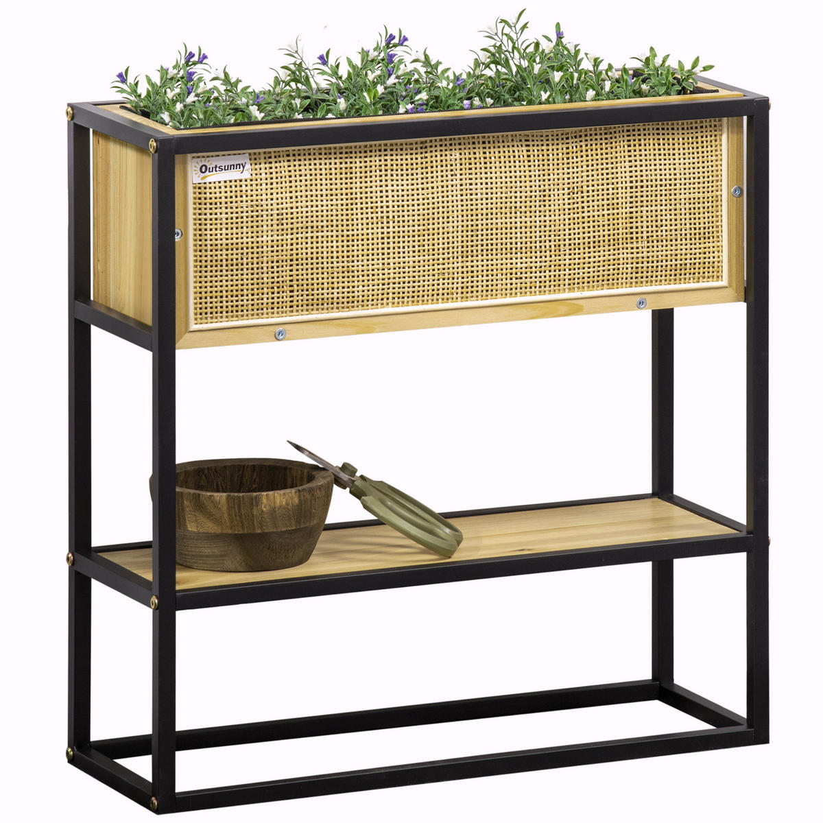 HOCHBEET DE-16026 mit Etagere Naturholz/Schwarz - Naturfarben, Holzwerkstoff (55/56/20cm) - ComfortXL
