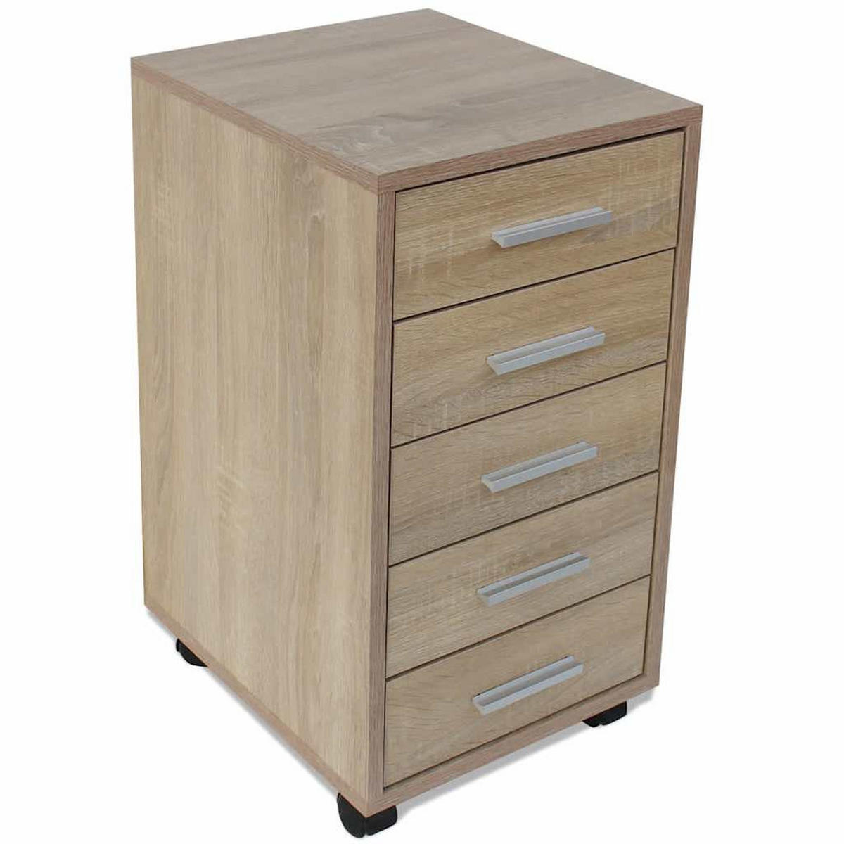 BÜROSCHUBLADENSCHRANK Auf Rollen 5 Schubladen Eiche - Braun, Holz (38/63/33cm) - vidaXL