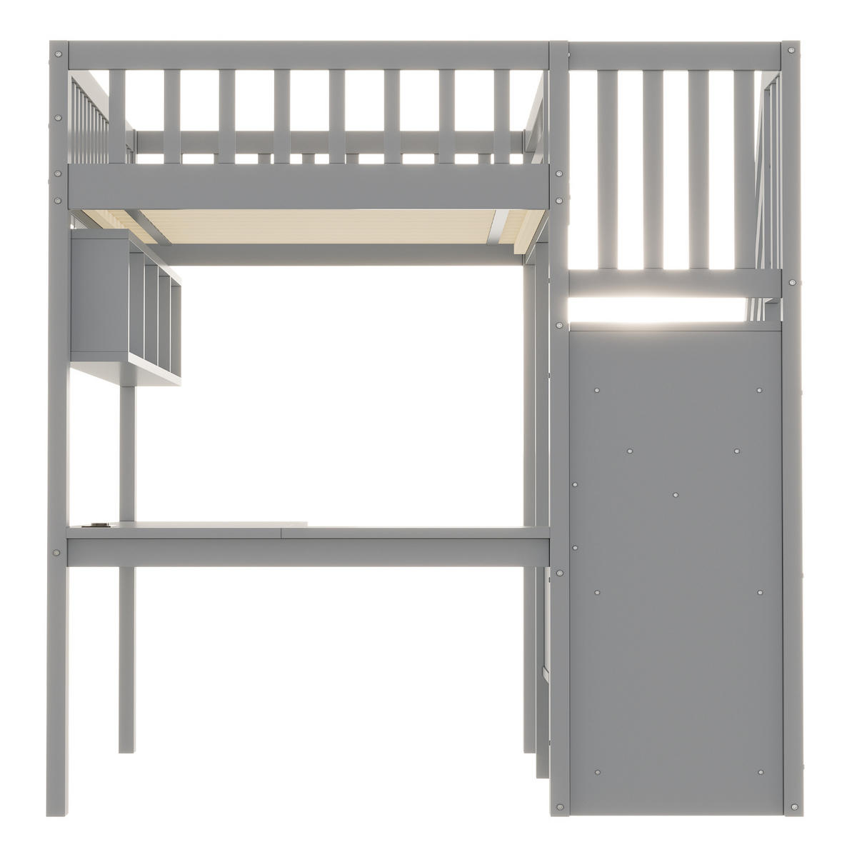 HOCHBETT 90/200 cm mit Stauraumtreppe und Schreibtisch, DE-01497, in Grau - Grau, Holzwerkstoff (90/200cm) - ComfortXL