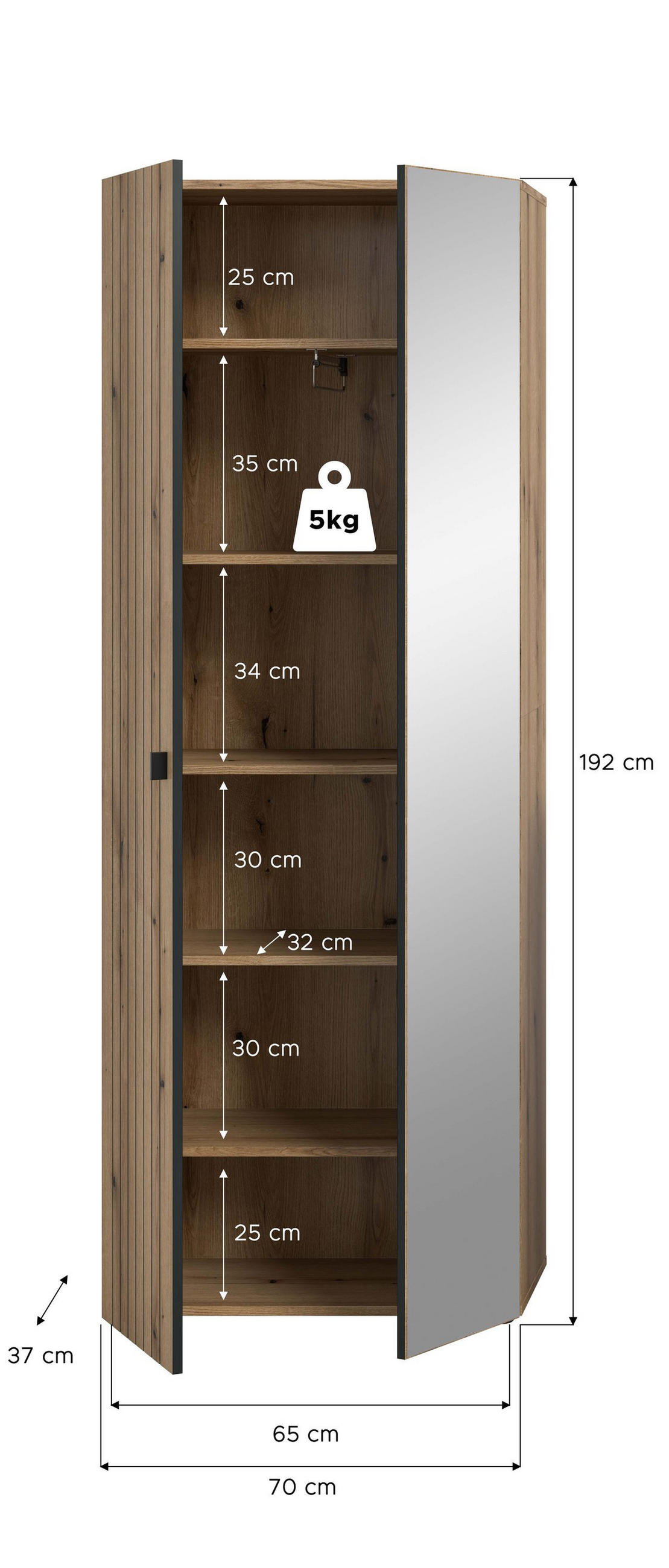 GARDEROBENSCHRANK STATION (B/H/T: ca. 70/192/37 cm) in Evoke Oak Nachbildung/Evoke Oak Nachbildung - Eichefarben, Holzwerkstoff (70/192/37cm)