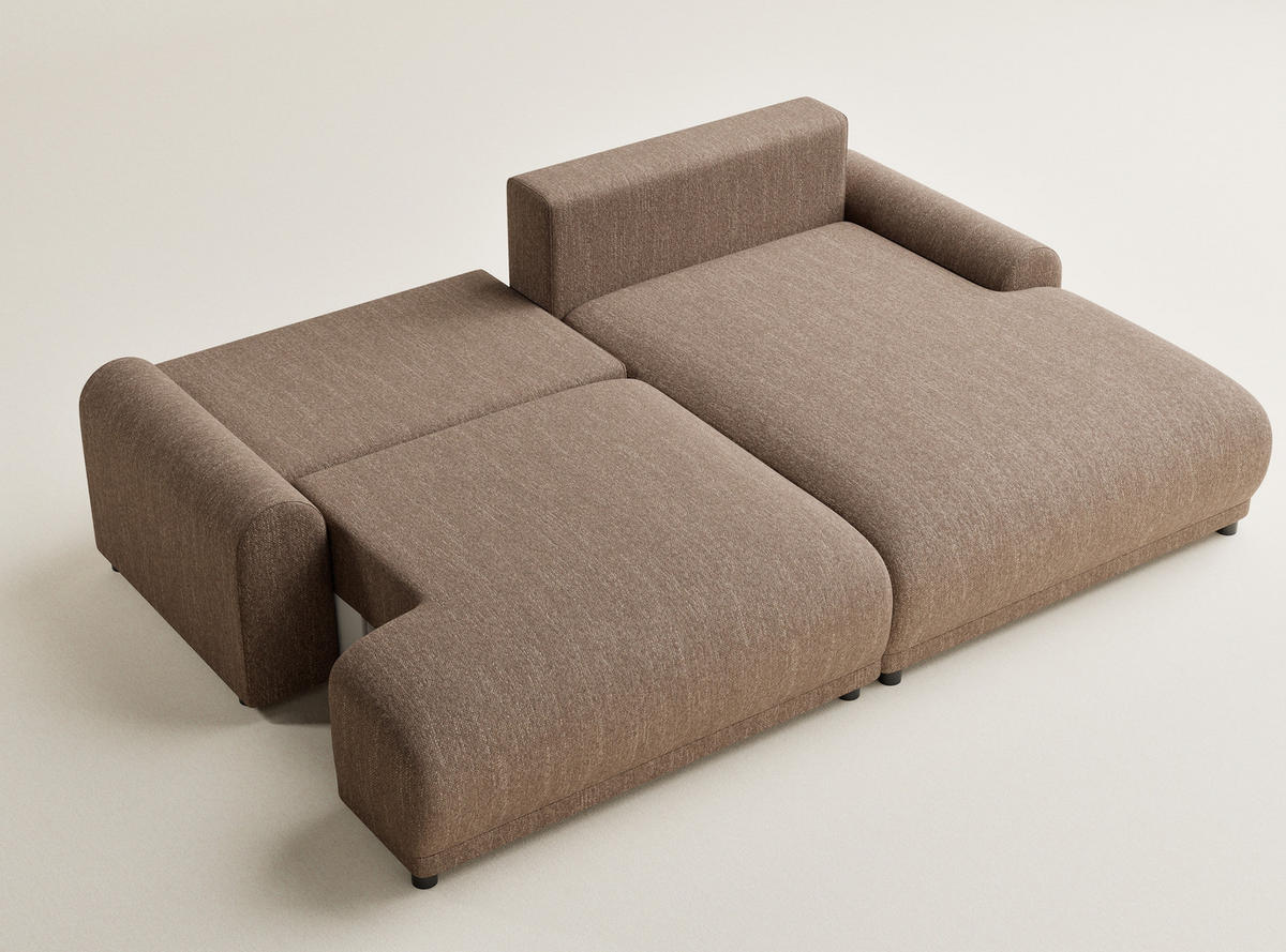 ECKSOFA MIT SCHLAFFUNKTION Tallin Braun Webstoff - Schwarz/Braun, Holz/Holzwerkstoff (240/145cm) - Maison de Reve