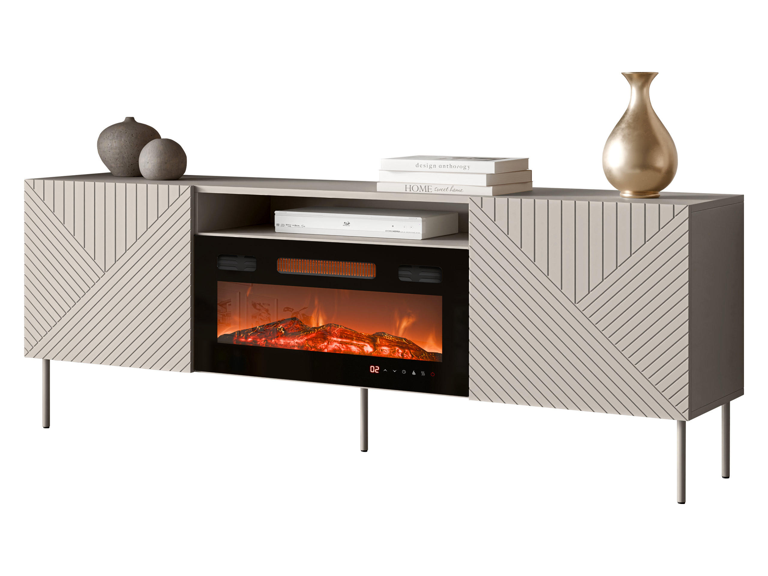 TV-LOWBOARD Art Deco Cashmere 190 EF II mit Kamin - Kaschmir, Holzwerkstoff/Metall (191/68/40cm) - MIRJAN24