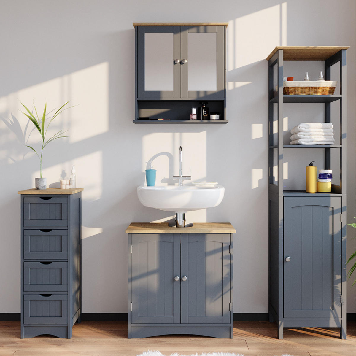 SKŘÍŇKA DO KOUPELNY Bianco Šedá - šedá, kompozitní dřevo (30/81/30cm) - Vicco