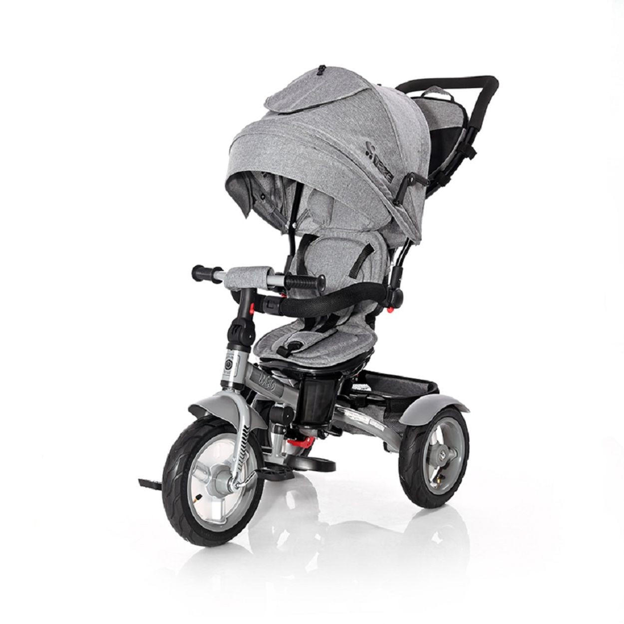 DREIRAD Neo 4 in 1 grau/schwarz Luftreifen, Schiebestange, Sitz drehbar, verstellbar - Hellgrau, Metall (120/55/104cm) - Lorelli