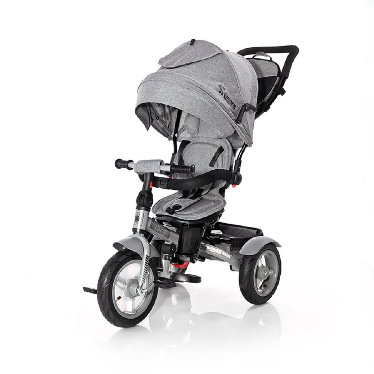 DREIRAD Neo 4 in 1 grau/schwarz Luftreifen, Schiebestange, Sitz drehbar, verstellbar - Hellgrau, Metall (120/55/104cm) - Lorelli