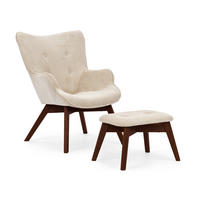 LOUNGESESSEL mit Fußhocker Lenari Beige Cordstoff mit Füßen in Braun - Beige/Braun, Holz/Textil (71/96/86cm) - S-Style Möbel
