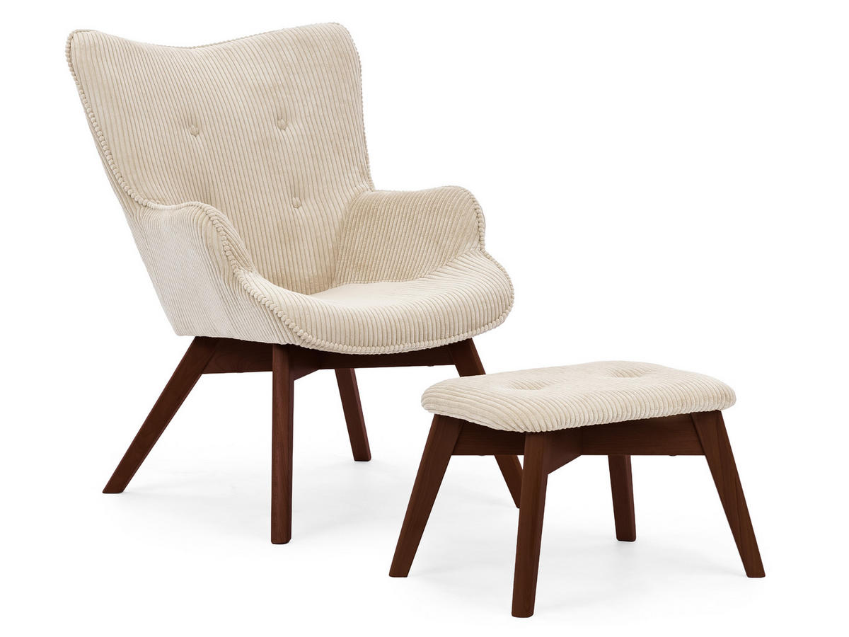 LOUNGESESSEL mit Fußhocker Lenari Beige Cordstoff mit Füßen in Braun - Beige/Braun, Holz/Textil (71/96/86cm) - S-Style Möbel