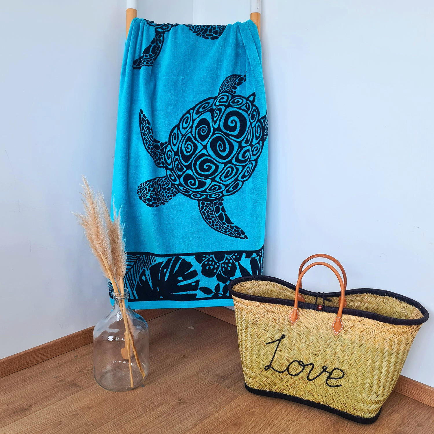 STRANDTUCH Frottee Velours Jacquard Blau 90x170 400g/m² - Lagao - Blau, Textil (90/170cm) - LE COMPTOIR DE LA PLAGE