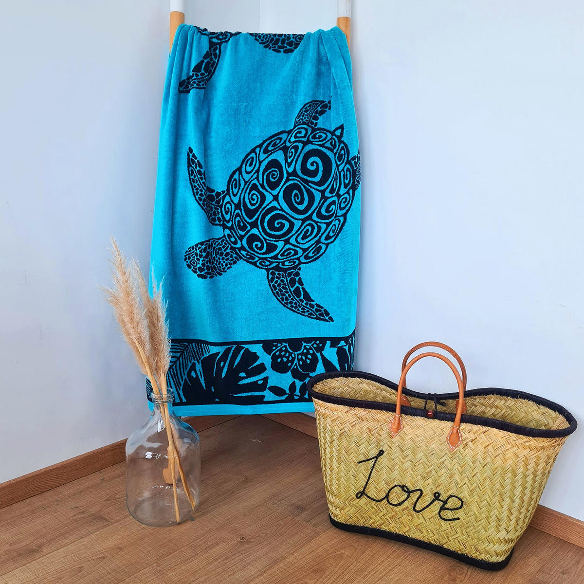 STRANDTUCH Frottee Velours Jacquard Blau 90x170 400g/m² - Lagao - Blau, Textil (90/170cm) - LE COMPTOIR DE LA PLAGE