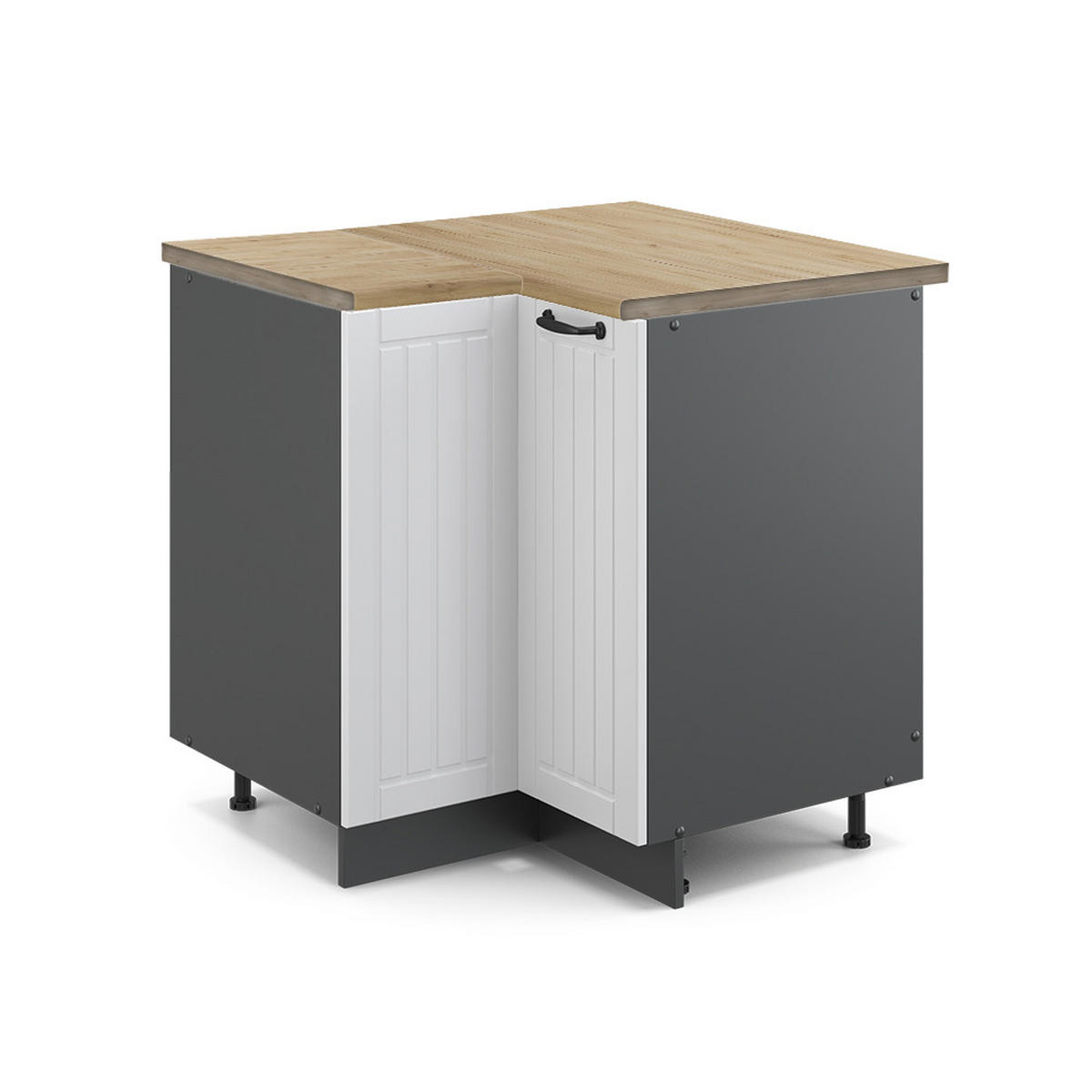 ECKUNTERSCHRANK Fame-Line Weiß Landhaus 80.5 cm, AP Eiche - Anthrazit/Weiß, Holzwerkstoff (80.5/82/60cm) - Vicco