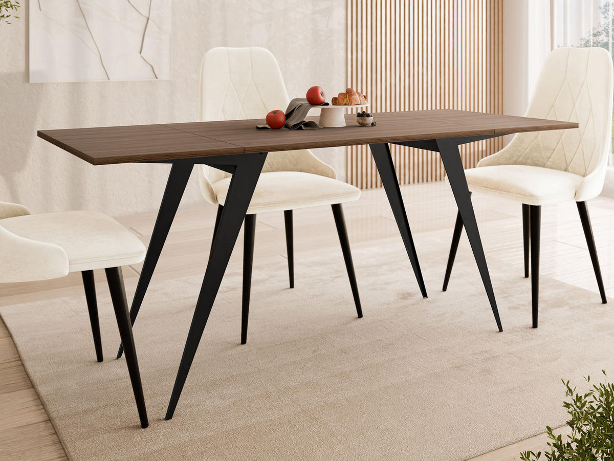 2-IN-1 COUCHTISCH UND ESSTISCH Xena - Nussbaumfarben/Schwarz, Holzwerkstoff/Metall (70/90/45cm) - MIRJAN24