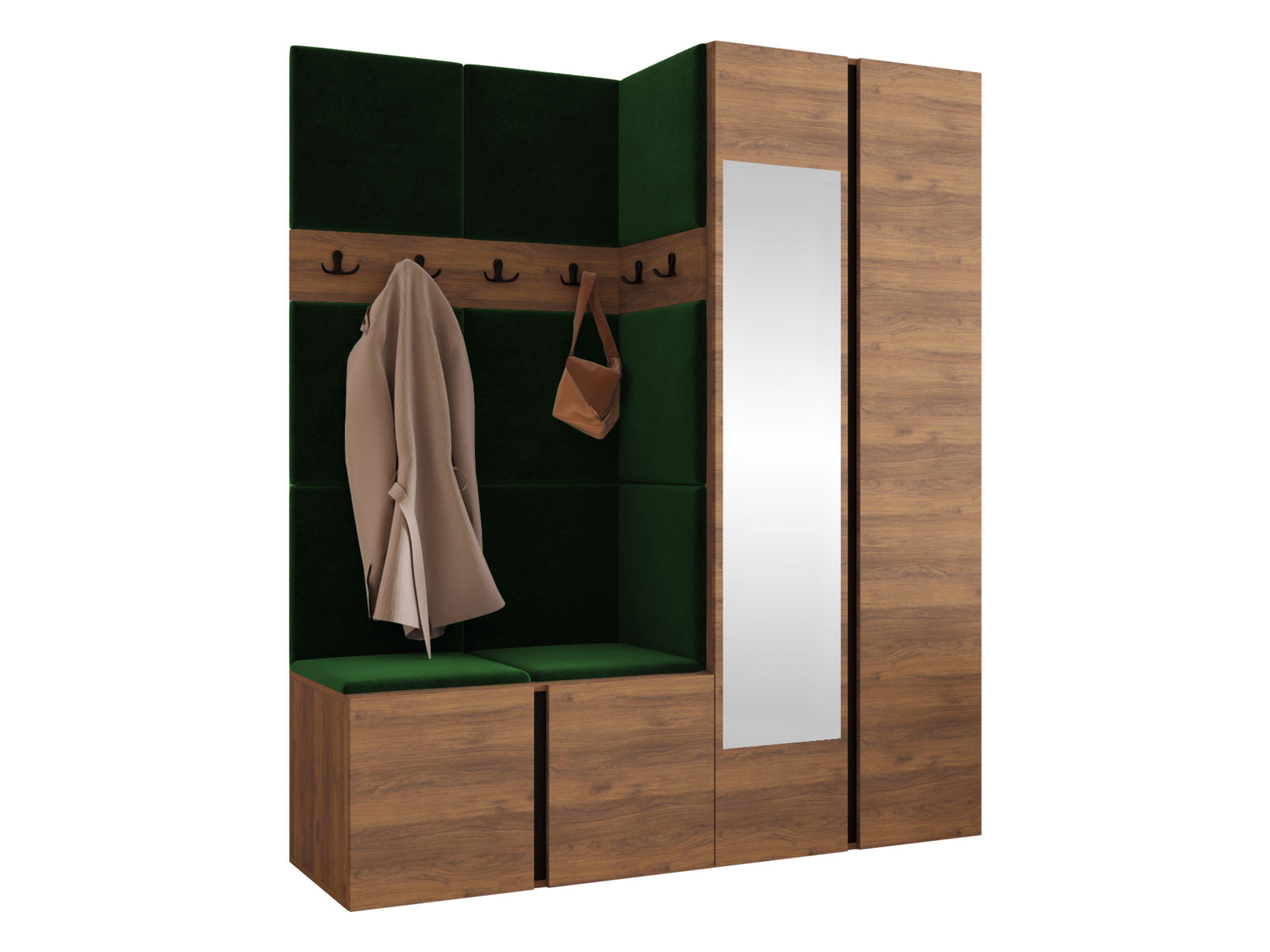 Mirjan24 Garderoben-Set Nussbaum, Grün 158x186x46 cm