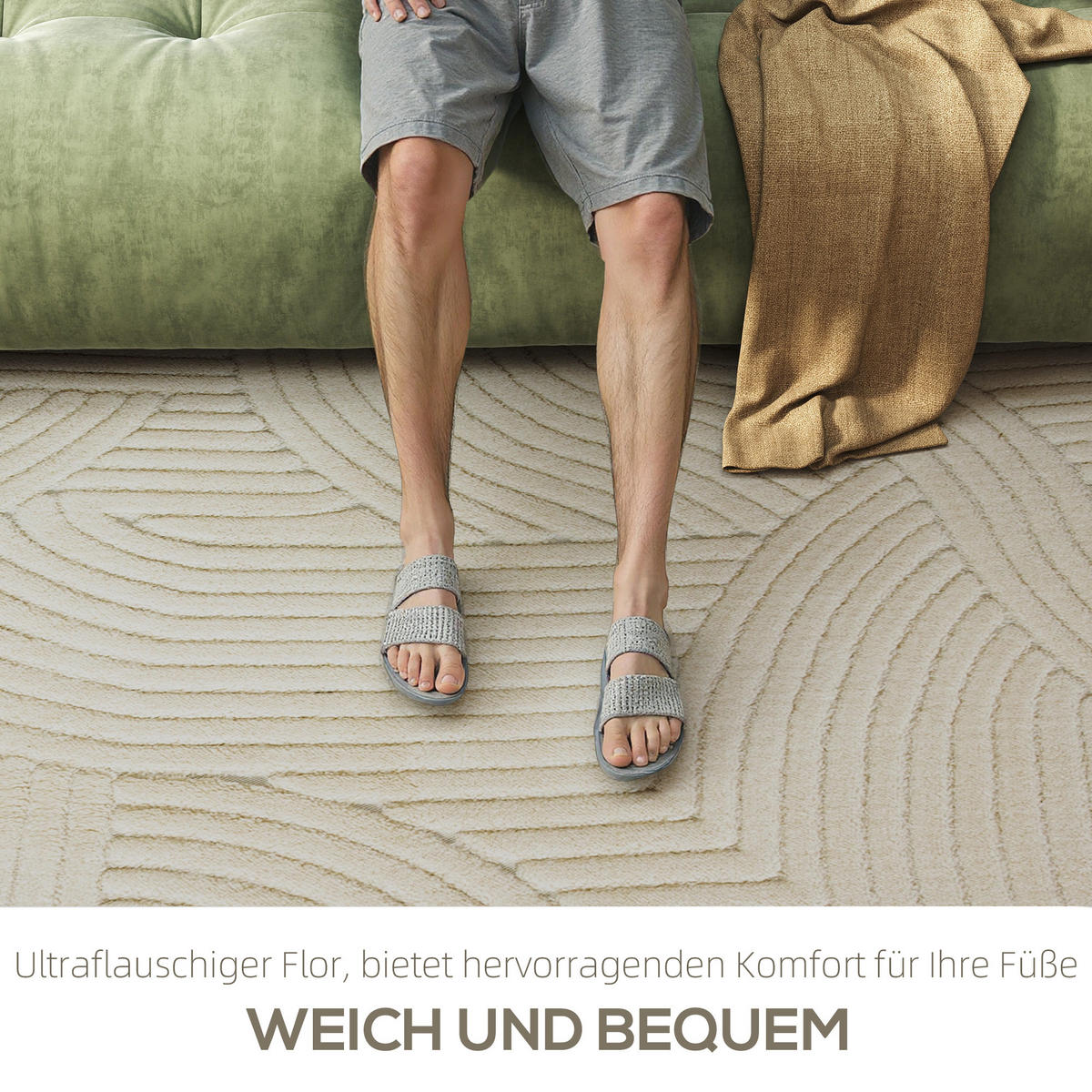 TEPPICH Anti-Rutsch Geometrisch Hochflor Wohnzimmerteppich mit Modern-Design - Creme, Textil (140/200cm) - HOMCOM