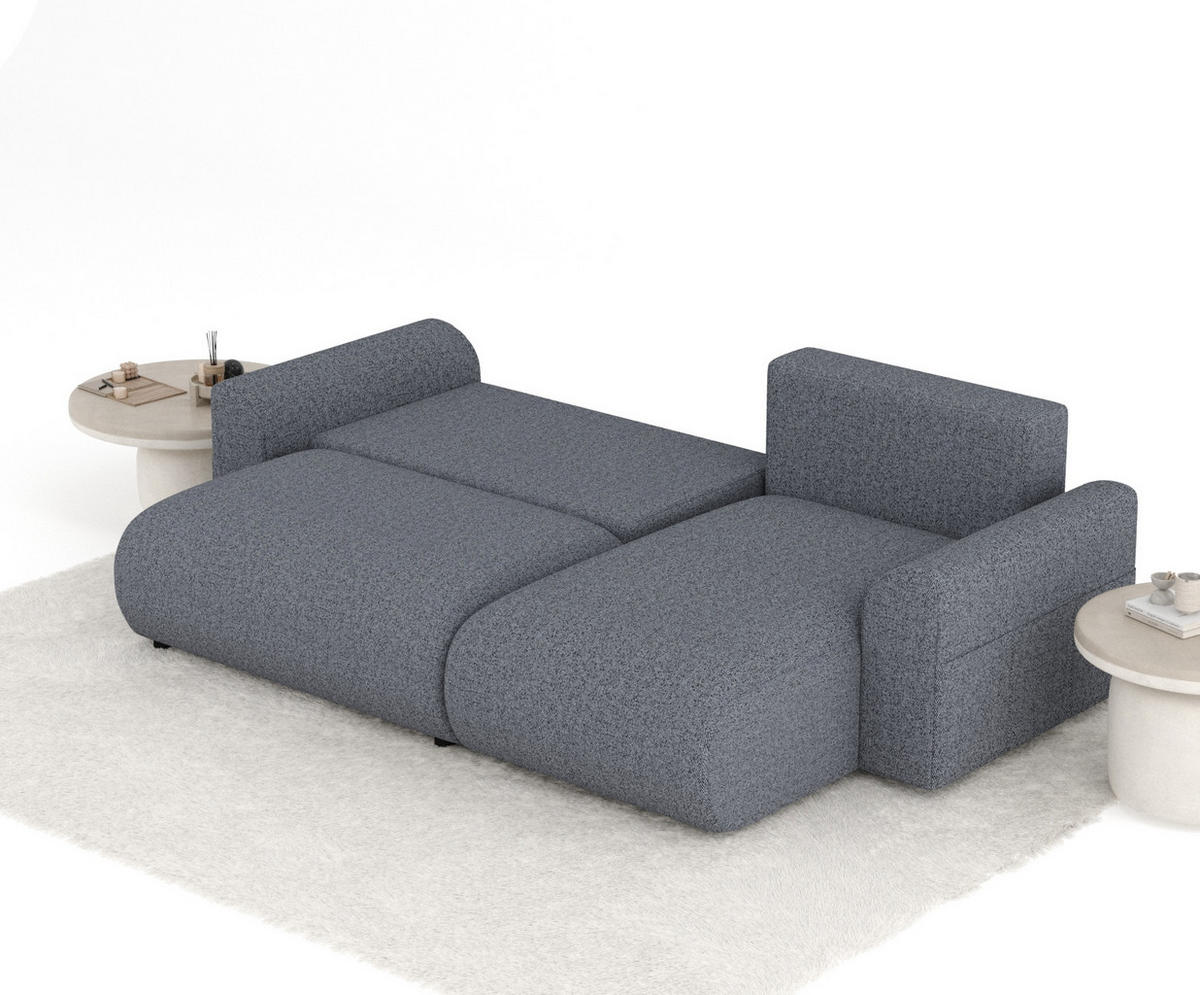 ECKSOFA MIT SCHLAFFUNKTION Bodega Blau Grau Webstoff - Blaugrau/Schwarz, Holz/Holzwerkstoff (235/138cm) - Maison de Reve