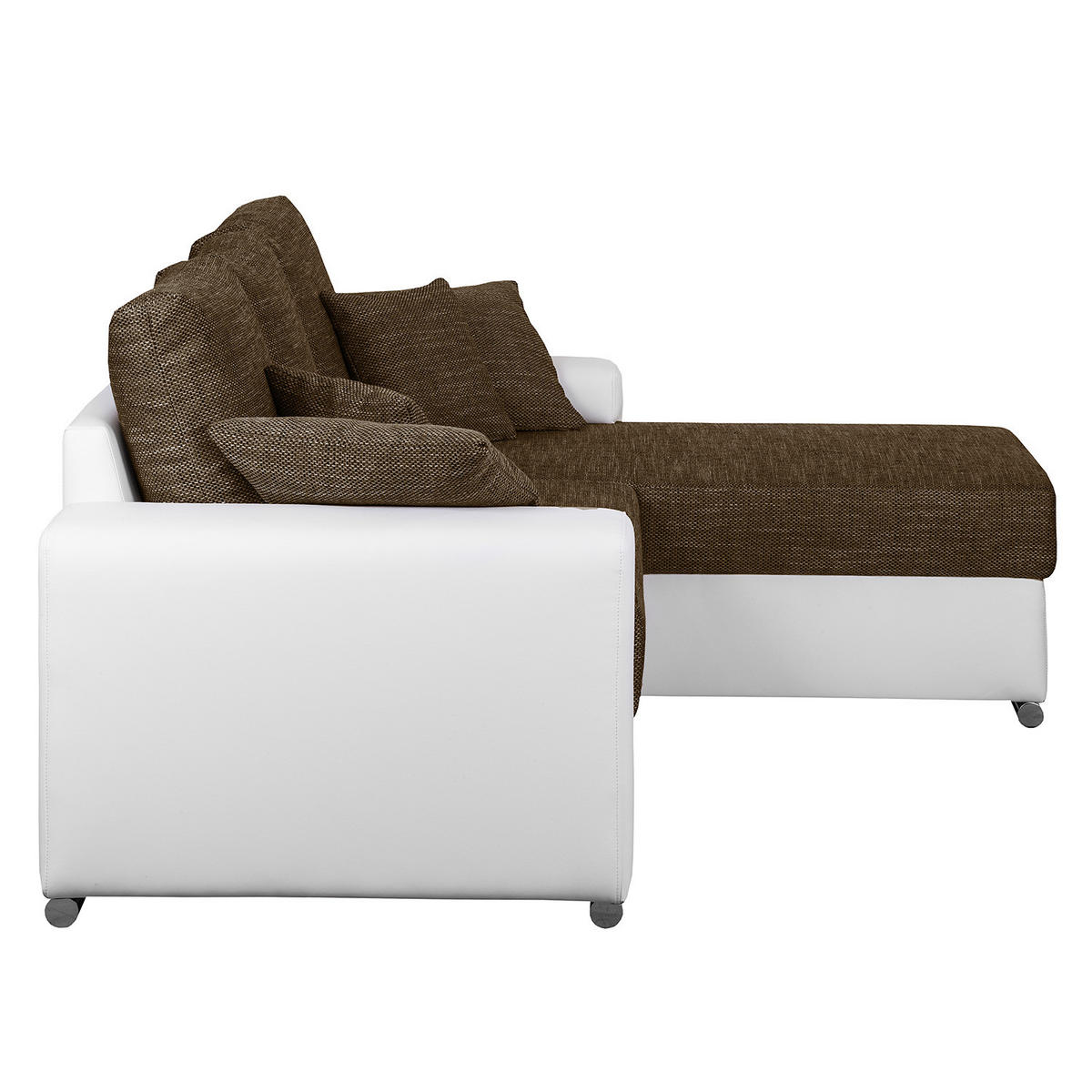 ECKSOFA mit Schlaffunktion - Kunstleder / Strukturstoff, beidseitig montierbar - Weiß/Braun, Kunststoff (240/166cm) - home24
