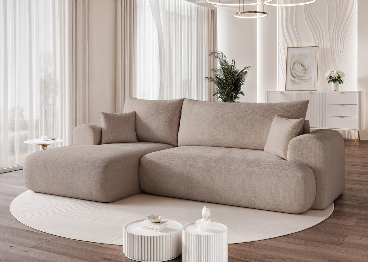 ECKSOFA BLOOM mit Schlaffunktion und Bettkasten Grau - Grau, Holzwerkstoff/Kunststoff (263/150cm) - Idohome