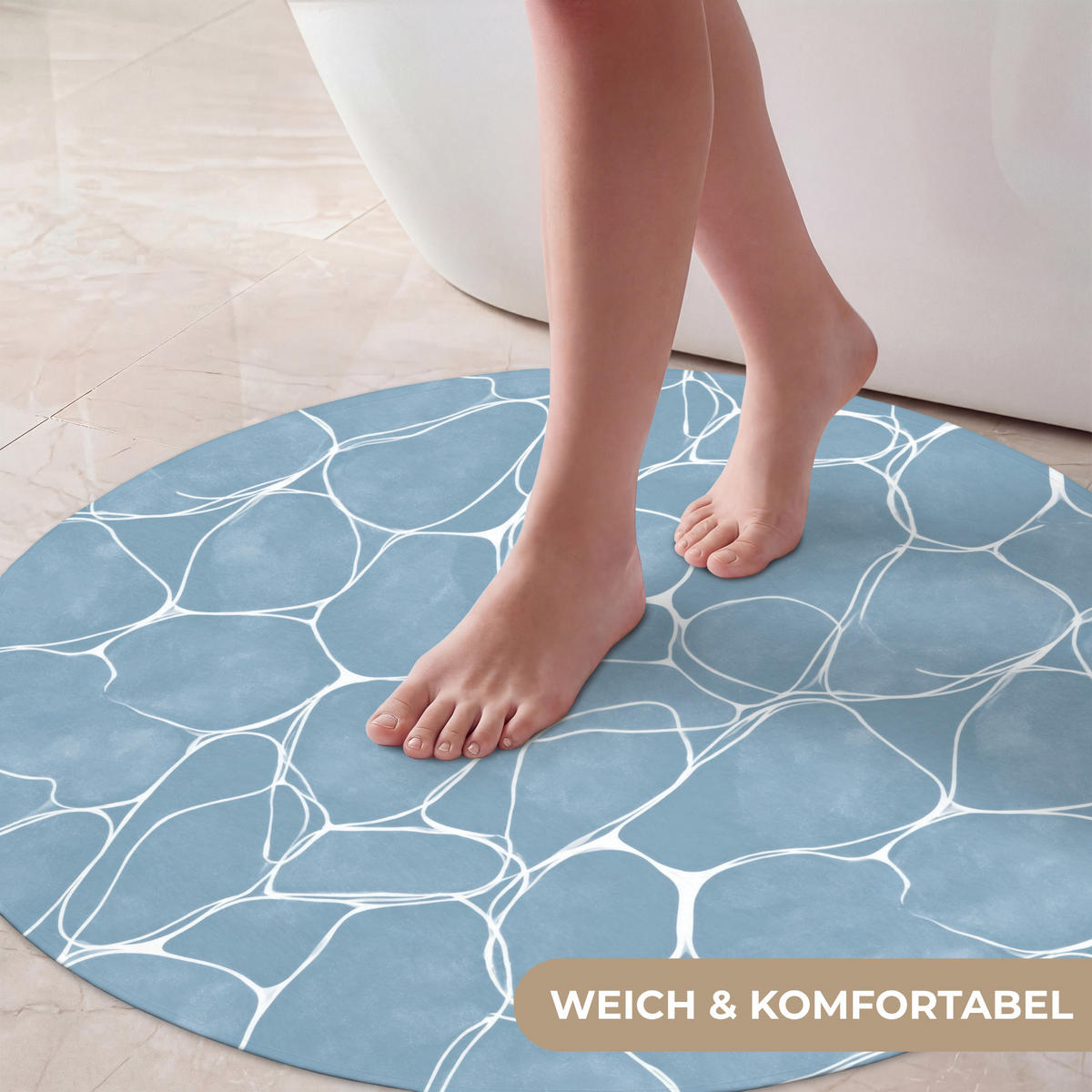 BADEMATTE Organisch - Muster - Blau 70x70 cm - Hellblau, Kunststoff/Textil (70/70cm)