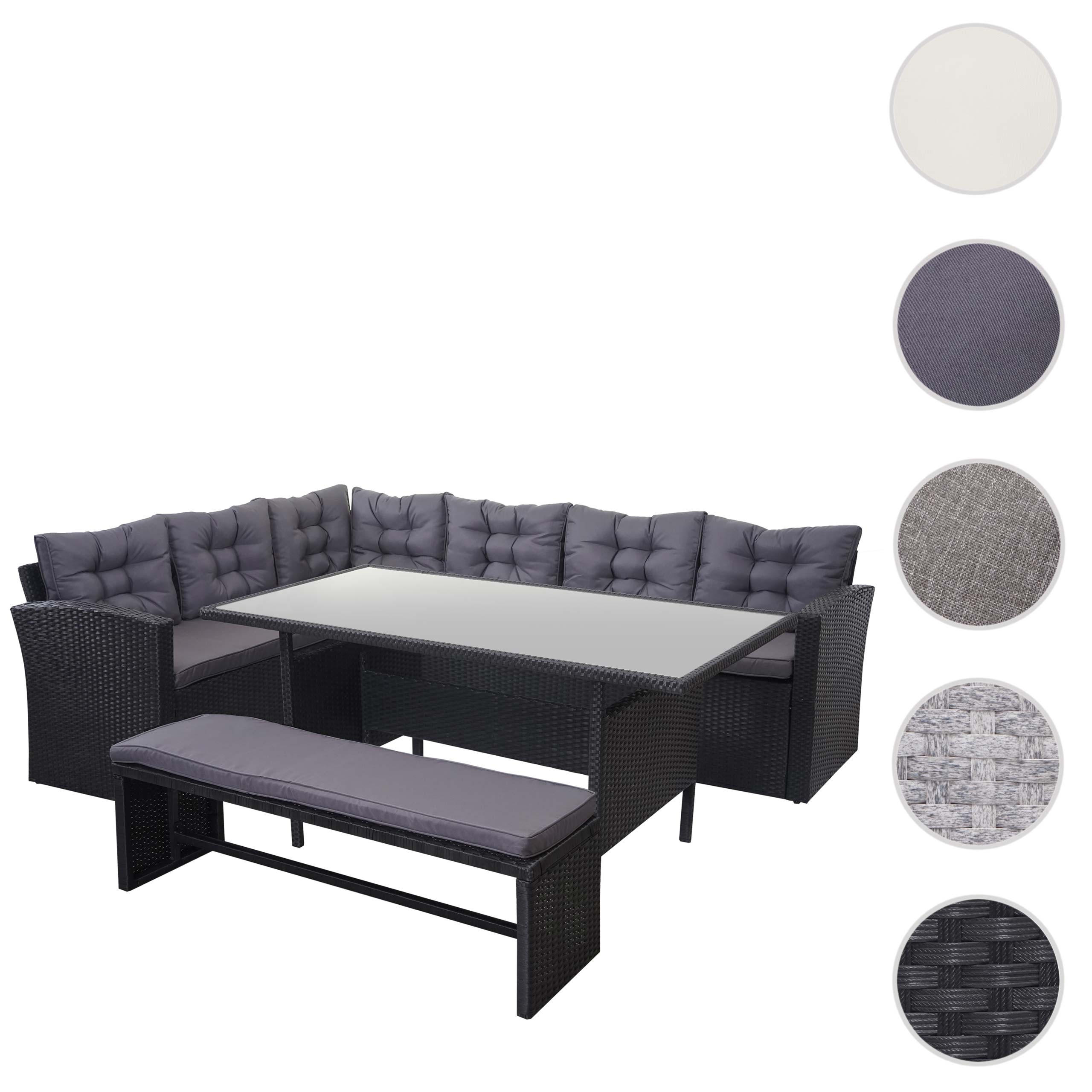 POLY-RATTAN-GARNITUR MIT BANK Schwarz 1 Eckbank, 1 Tisch, 1 Sitzbank-Set - Schwarz, Kunststoff - MCW