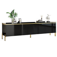 TV-LOWBOARD aus Holzwerkstoff 170x38x50 cm Schwarz mit 4 Türen, Kabeldurchführung und Hochglanzoberfläche - Schwarz, Holzwerkstoff (170/50/38cm) - Modfu
