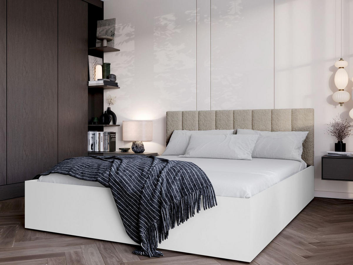 BETT Weiß STYLE Mit Matratze Gepolsterter Beiger Kopfteil 120x200 cm - Beige, Textil (120/200cm) - Sepro Meble