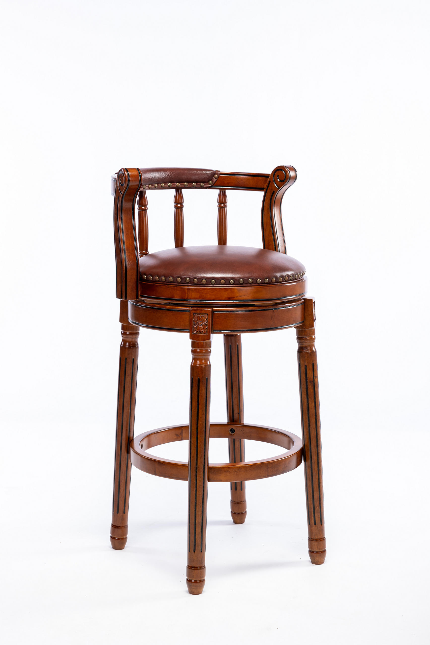 BARHOCKER 1er-Set Braun mit Echtleder und Rückenlehne - Braun, Holz (54.8/96/54.8cm) - PANGIVO